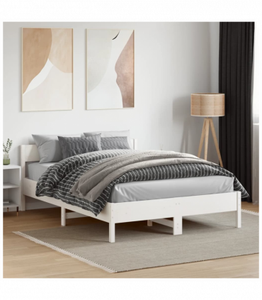 vidaXL Bed Frame with Headboard White 120x190 cm Small Double Solid Wood Pine