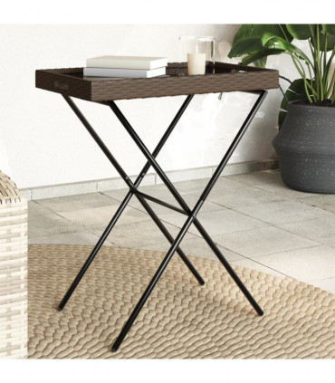 vidaXL Folding Tray Table Brown 65x40x75 cm Poly Rattan