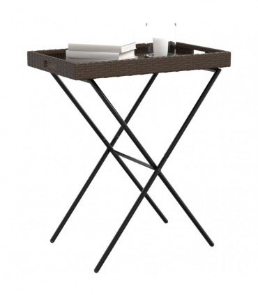 vidaXL Folding Tray Table Brown 65x40x75 cm Poly Rattan