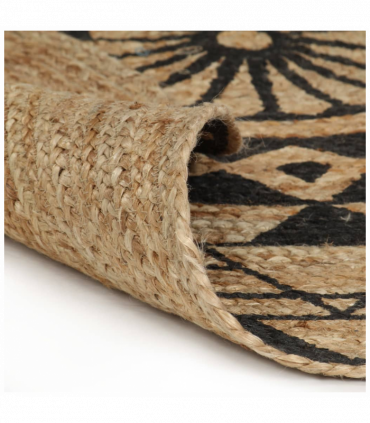 vidaXL Handmade Rug Jute with Black Print 150 cm