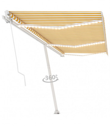 vidaXL Manual Retractable Awning with LED 600x300 cm Yellow and White
