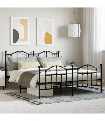 vidaXL Metal Bed Frame with Headboard and Footboard Black 180x200 cm Super King