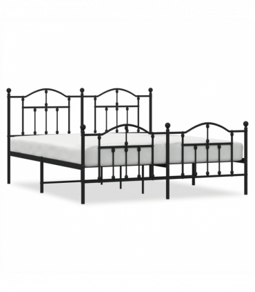 vidaXL Metal Bed Frame with Headboard and Footboard Black 180x200 cm Super King