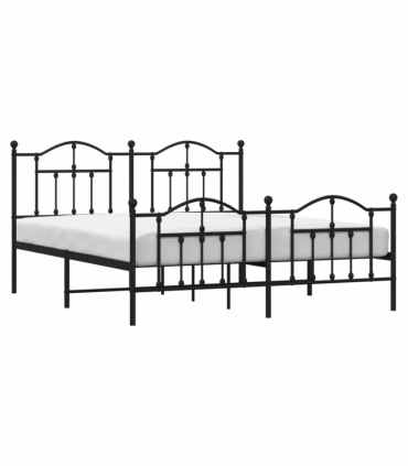 vidaXL Metal Bed Frame with Headboard and Footboard Black 180x200 cm Super King