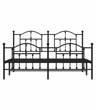 vidaXL Metal Bed Frame with Headboard and Footboard Black 180x200 cm Super King