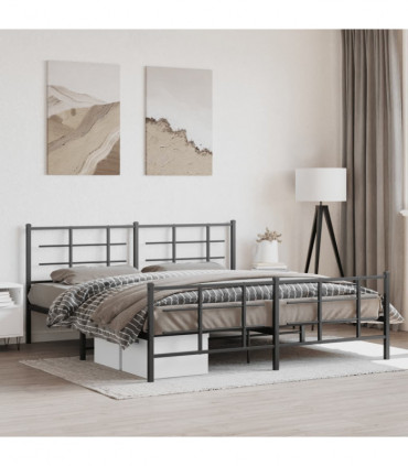 vidaXL Metal Bed Frame with Headboard and Footboard Black 183x213 cm