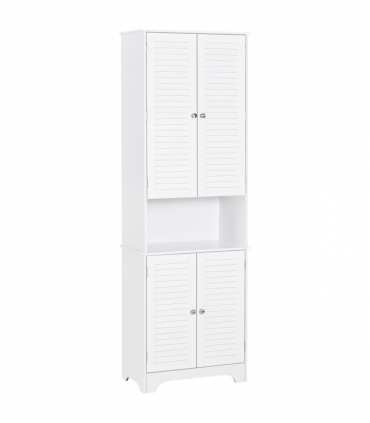 183x60cm Tall Freestanding Bathroom Cabinet Retro Shutters 3 Compartments White