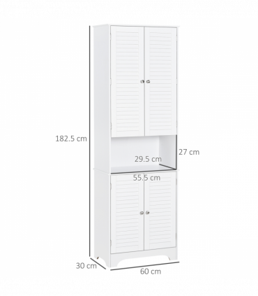183x60cm Tall Freestanding Bathroom Cabinet Retro Shutters 3 Compartments White