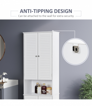 183x60cm Tall Freestanding Bathroom Cabinet Retro Shutters 3 Compartments White