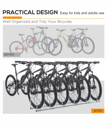 6 Bike Parking Rack Locking Storage Stand Holder Floor Wall Mount  HOMCOM