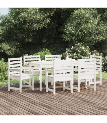 7 Piece Garden Dining Set White Solid Wood Pine