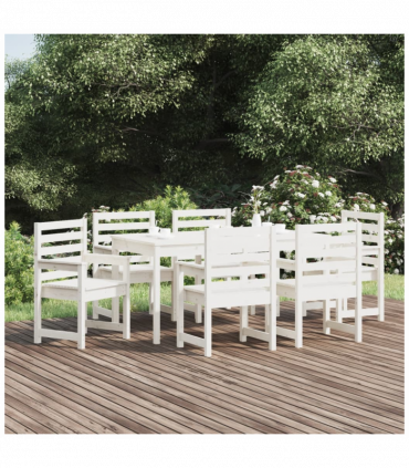 7 Piece Garden Dining Set White Solid Wood Pine