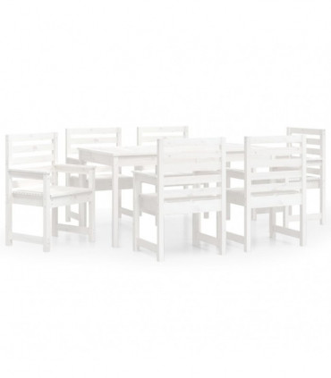 7 Piece Garden Dining Set White Solid Wood Pine