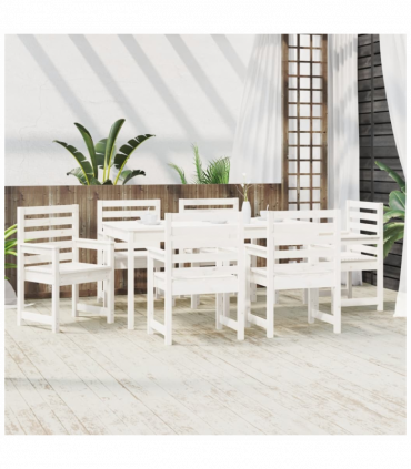 7 Piece Garden Dining Set White Solid Wood Pine