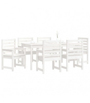 7 Piece Garden Dining Set White Solid Wood Pine