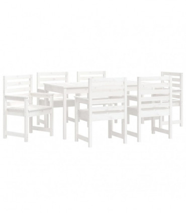7 Piece Garden Dining Set White Solid Wood Pine