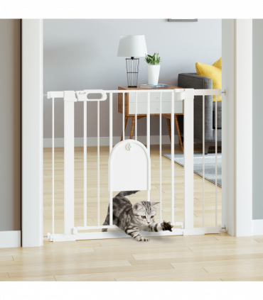 75-103 cm Pet Safety Gate Pressure Fit Stair w/ Small Door Double Locking