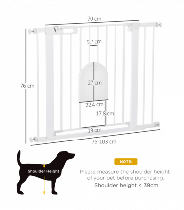 75-103 cm Pet Safety Gate Pressure Fit Stair w/ Small Door Double Locking