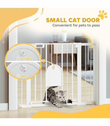 75-103 cm Pet Safety Gate Pressure Fit Stair w/ Small Door Double Locking