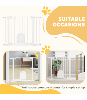 75-103 cm Pet Safety Gate Pressure Fit Stair w/ Small Door Double Locking