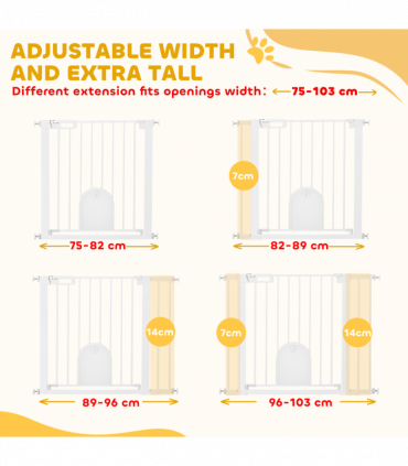 75-103 cm Pet Safety Gate Pressure Fit Stair w/ Small Door Double Locking