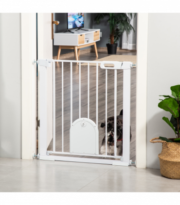 75-103 cm Pet Safety Gate Pressure Fit Stair w/ Small Door Double Locking