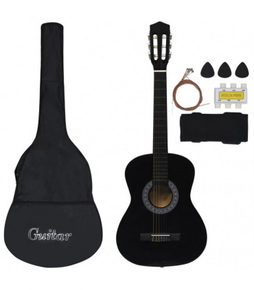 8 Piece Classical Guitar Beginner Set Black 3/4 36"