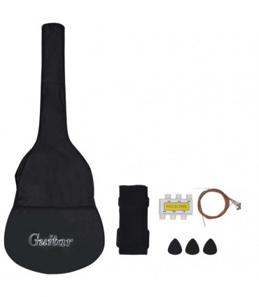 8 Piece Classical Guitar Beginner Set Black 3/4 36"