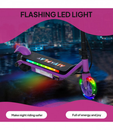 AIYAPLAY Electric Scooter for 6-14 w/Dual Brakes & Colourful Light, Purple