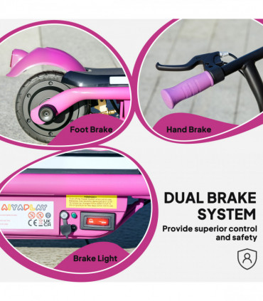 AIYAPLAY Electric Scooter for 6-14 w/Dual Brakes & Colourful Light, Purple
