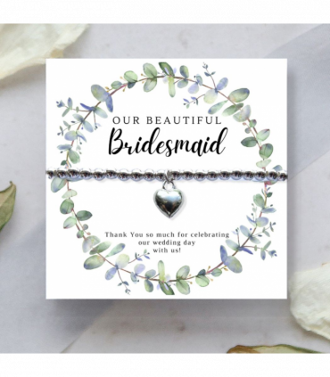 Bridesmaids Heart Bracelet & Eucalyptus Thank You Card