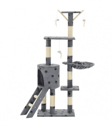 Cat Tree with Sisal Scratching Posts 138 cm Grey Paw Prints