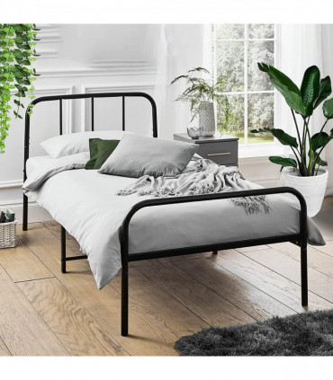 Extra Strong Single Metal Bed Frame with Rounded Head and Foot Board In Black - Improved
