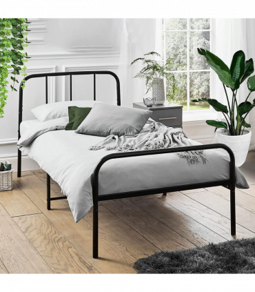 Extra Strong Single Metal Bed Frame with Rounded Head and Foot Board In Black - Improved