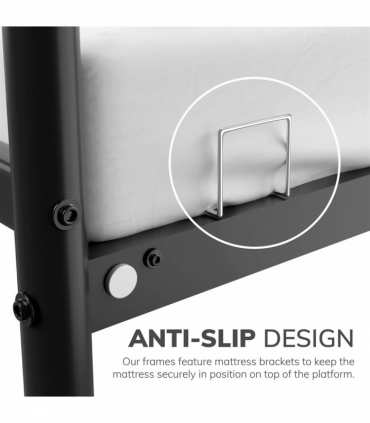 Extra Strong Single Metal Bed Frame with Rounded Head and Foot Board In Black - Improved