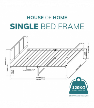 Extra Strong Single Metal Bed Frame with Rounded Head and Foot Board In Black - Improved