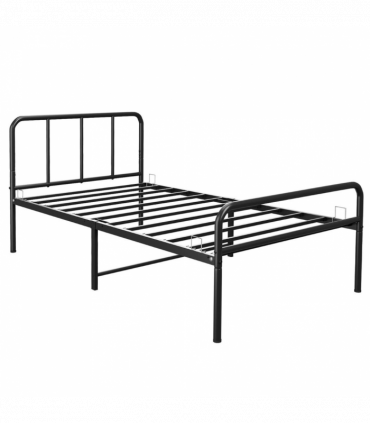 Extra Strong Single Metal Bed Frame with Rounded Head and Foot Board In Black - Improved
