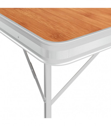 Folding Camping Table with 2 Benches Aluminium Brown