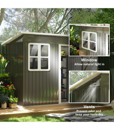 Galvanised Steel Garden Shed - Large Window & Ventilation - 2.55m² Storage