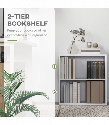 HOMCOM Bookshelf Display Storage Shelf with 2 Compartments for Study White