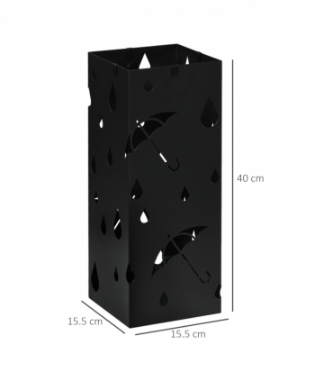 HOMCOM Metal Umbrella Stand, Square Umbrella Basket with 4 Hooks and Drip Tray