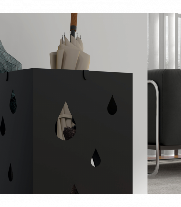 HOMCOM Metal Umbrella Stand, Square Umbrella Basket with 4 Hooks and Drip Tray