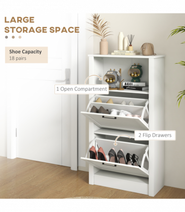 HOMCOM Modern Shoe Cabinet with 2 Flip Drawers and Adjustable Shelves, White