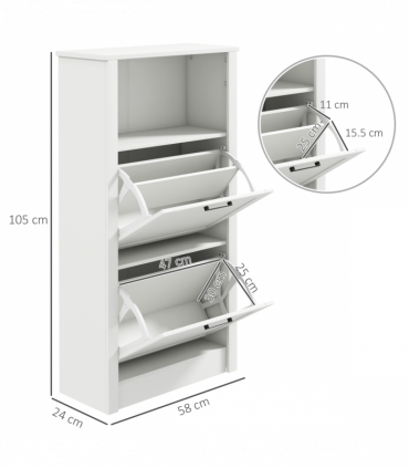 HOMCOM Modern Shoe Cabinet with 2 Flip Drawers and Adjustable Shelves, White