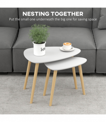 HOMCOM Side Table Set of 2, Modern End Coffee Bedside Tables Grey Natural