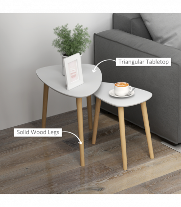 HOMCOM Side Table Set of 2, Modern End Coffee Bedside Tables Grey Natural