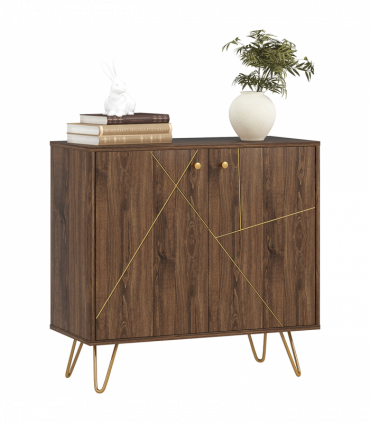 HOMCOM Sideboard Storage Cabinet with Luxurious Steel Lines Steel Legs Brown