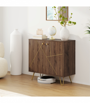 HOMCOM Sideboard Storage Cabinet with Luxurious Steel Lines Steel Legs Brown