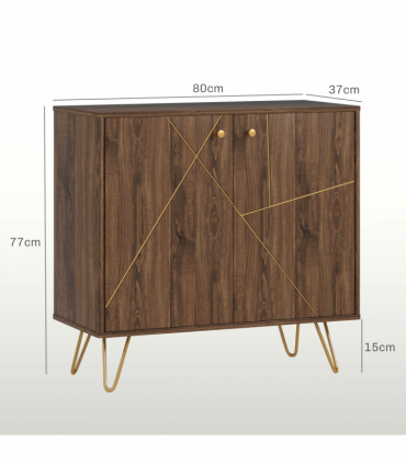 HOMCOM Sideboard Storage Cabinet with Luxurious Steel Lines Steel Legs Brown