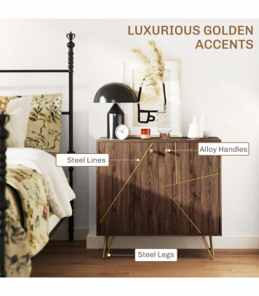 HOMCOM Sideboard Storage Cabinet with Luxurious Steel Lines Steel Legs Brown